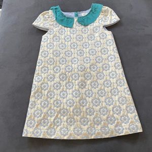 Mini Boden. Brocade Floral Gold and Teal Dress.